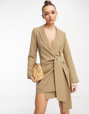 Pretty Lavish drape blazer mini dress in taupe - ASOS Price Checker