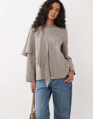 Pretty Lavish Draped Long Sleeve Sweater Set In Gray