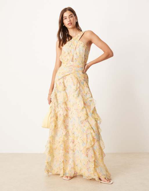 Pretty Lavish drop waist ruffle maxi dress in bright abstract floral