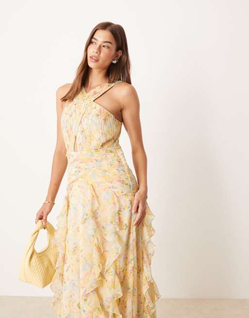 Pretty Lavish drop waist ruffle maxi dress in bright abstract floral