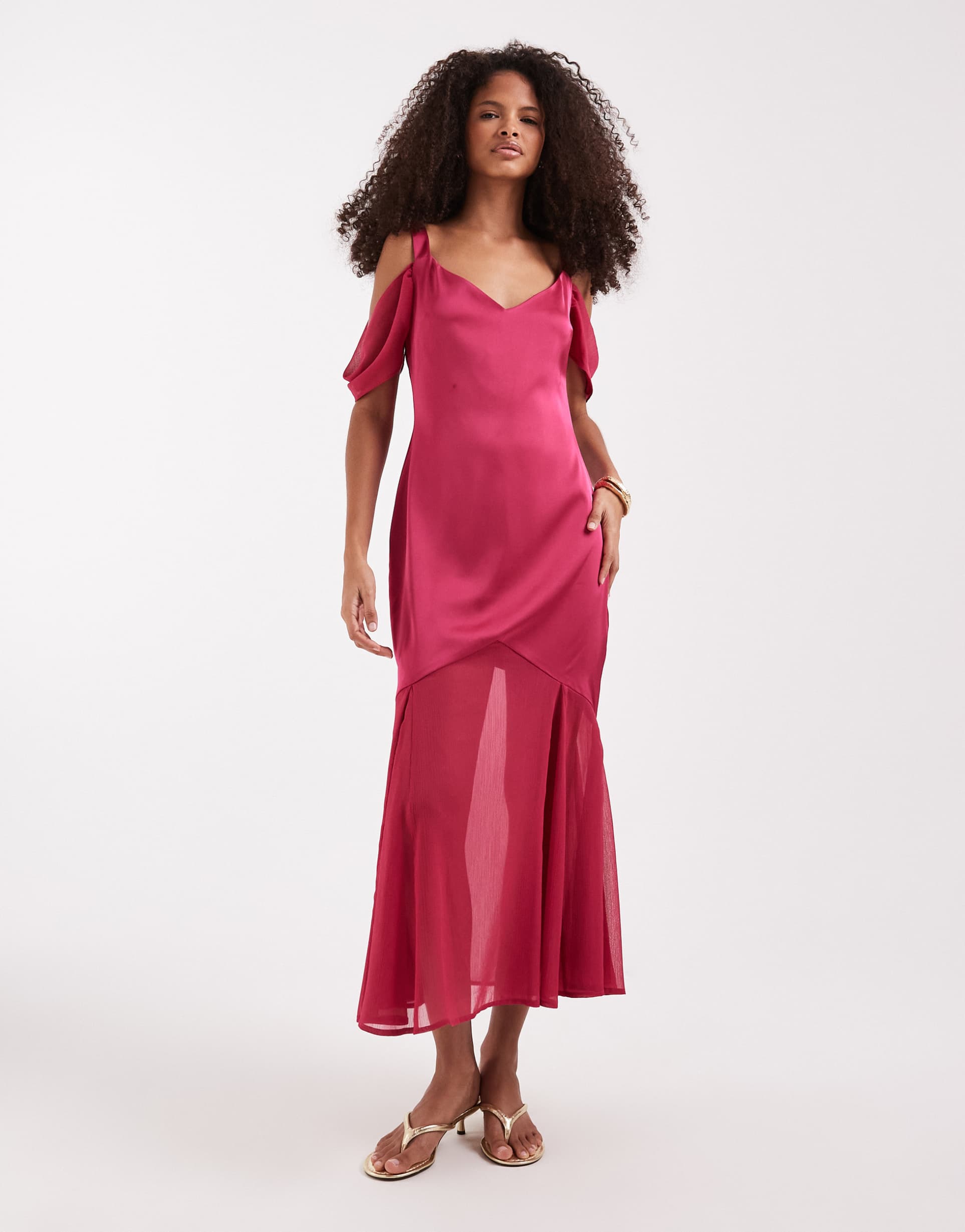 pretty lavish dropped hem sheer midaxi dress in berry