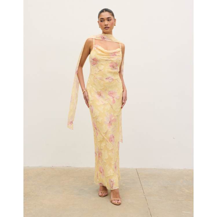 Pretty Lavish Eden scarf cowl neck printed jacquard maxi dress in