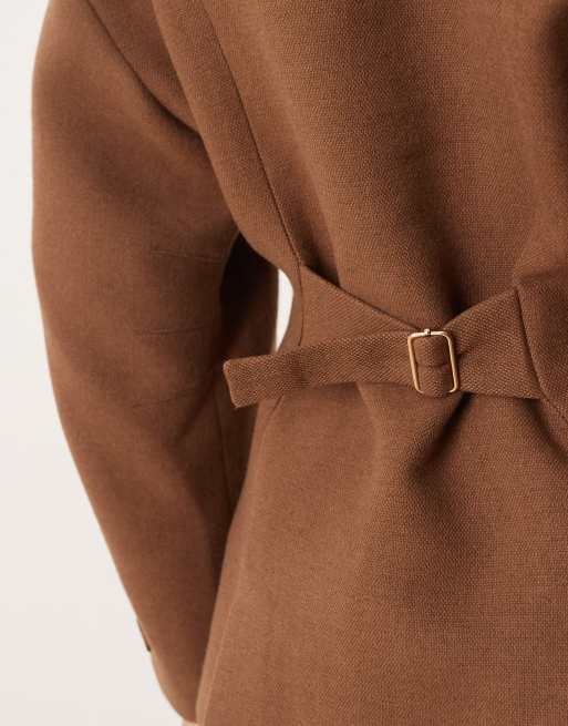 Pretty Lavish - Elegant getailleerd jack zonder kraag in bruin, deel van co-ord set, 3 van 4