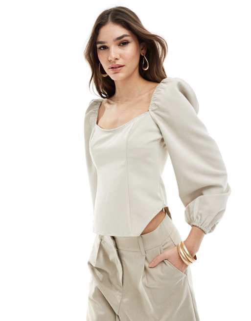 Pretty Lavish embellished corset top in stone