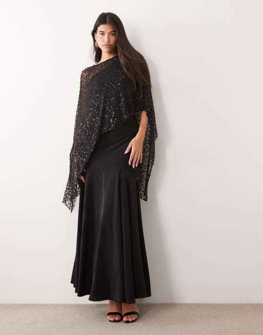 Pretty Lavish embellished sheer beaded cape in black, 2 of 4