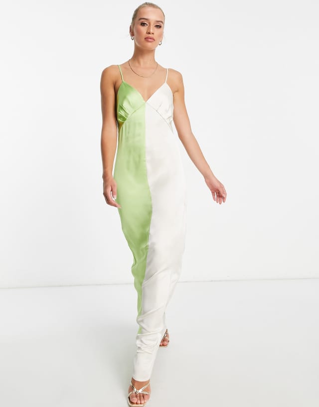 Pretty Lavish Esmee color block slip midaxi dress in green