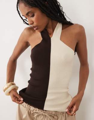 Pretty Lavish Estelle Knitted Twist Halter Neck Top In Multi