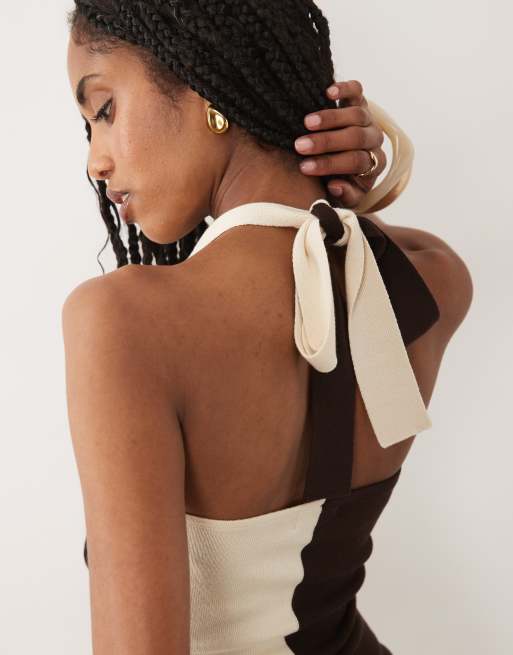 Pretty Lavish - Estelle - Top dos nu en maille contrastante torsadée - Chocolat et crème, 2 de 4