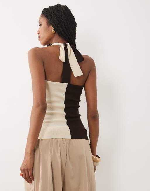 Pretty Lavish - Estelle - Top dos nu en maille contrastante torsadée - Chocolat et crème, 4 de 4