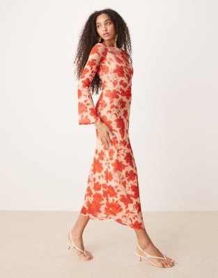 Ethel long sleeve jersey midaxi dress in red floral