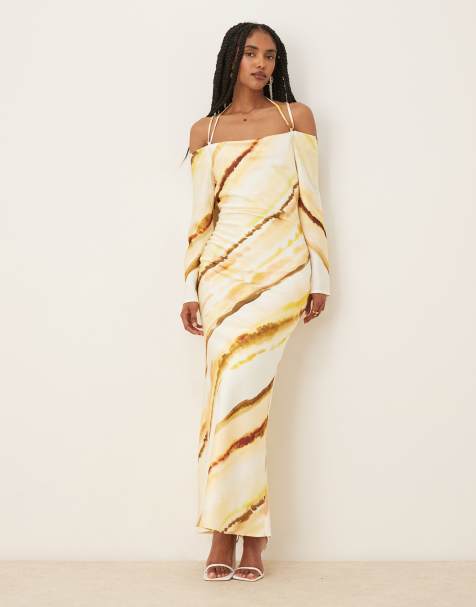 Pretty Lavish Ettore cold shoulder long sleeve maxi dress in yellow ochre ombre - view 1