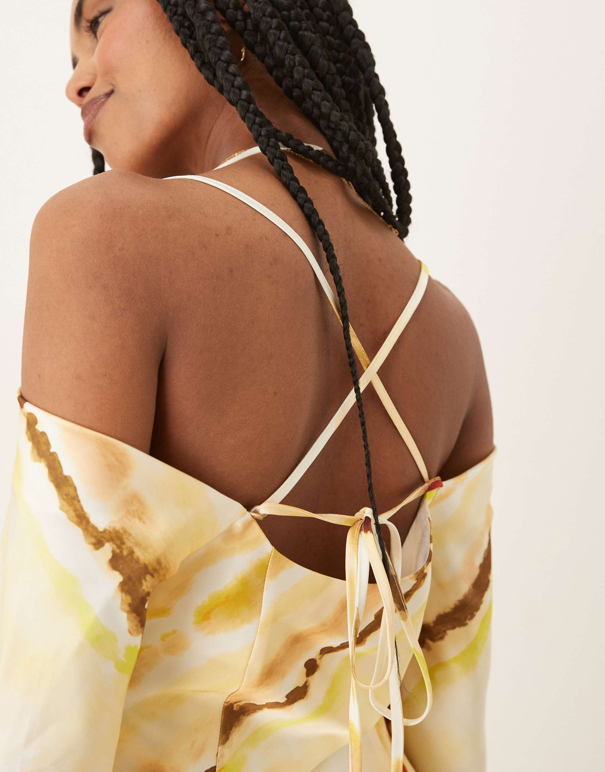 pretty lavish ettore cold shoulder long sleeve maxi dress in yellow ochre ombre