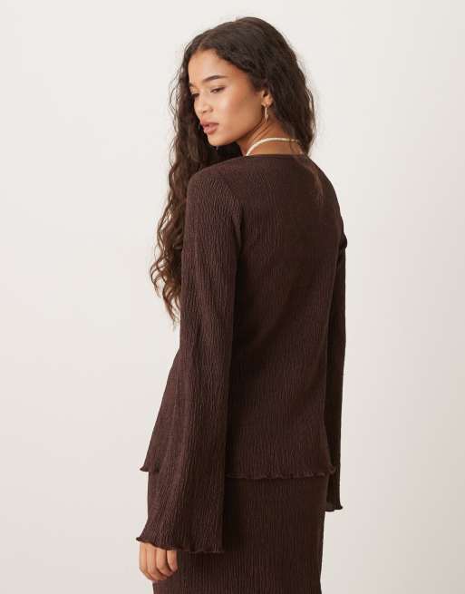 Pretty Lavish – Evalina – Brun, krinklad topp med blommor, del av set, 3 av 4