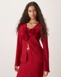 [Pretty Lavish] Pretty Lavish Evalina crinkle corsage top in red (Part of a set) 8 Wine