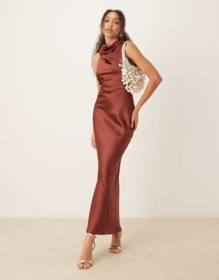 Everlee cowl maxi dress in copper-Orange