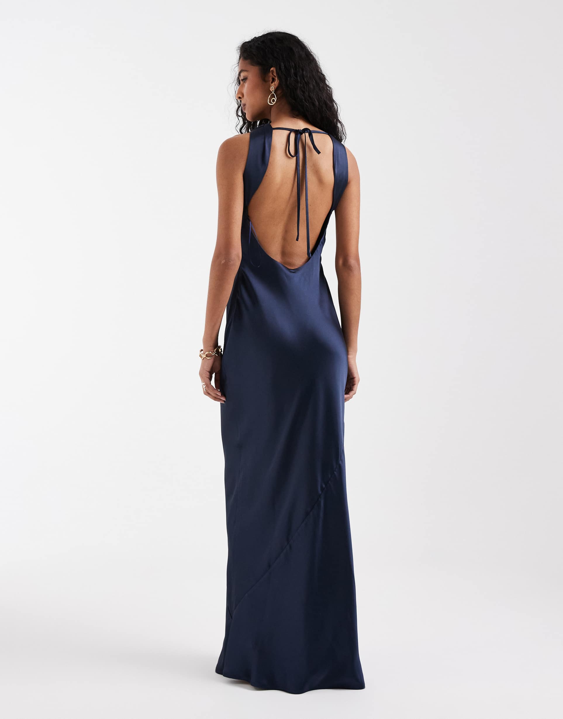 pretty lavish everlee cowl neck open back satin maxi dress in navy