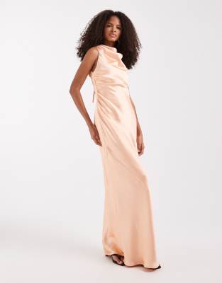 Pretty Lavish Everlee satin cowl neck maxi dress in apricot  apricot