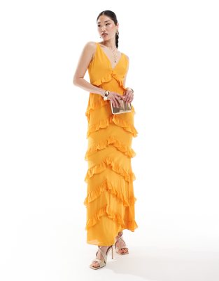 pretty lavish exclusive to asos piper ruffle maxi dress in tangerine