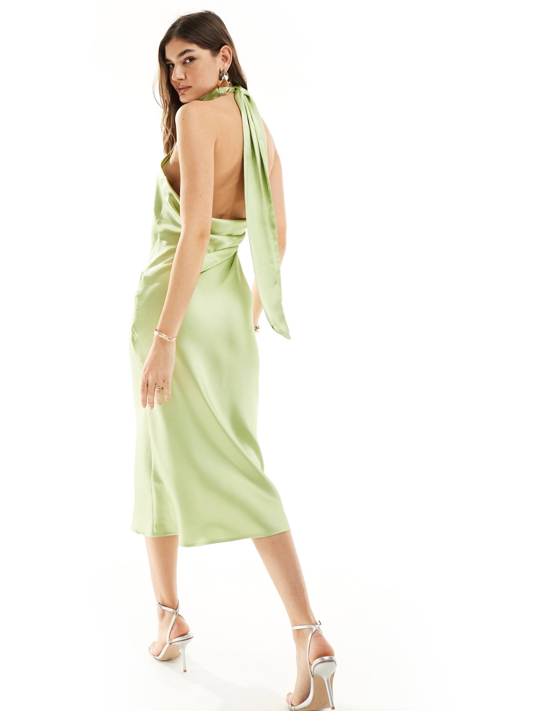 pretty lavish exclusive to asos raleigh cowl back satin midaxi dress in pistachio