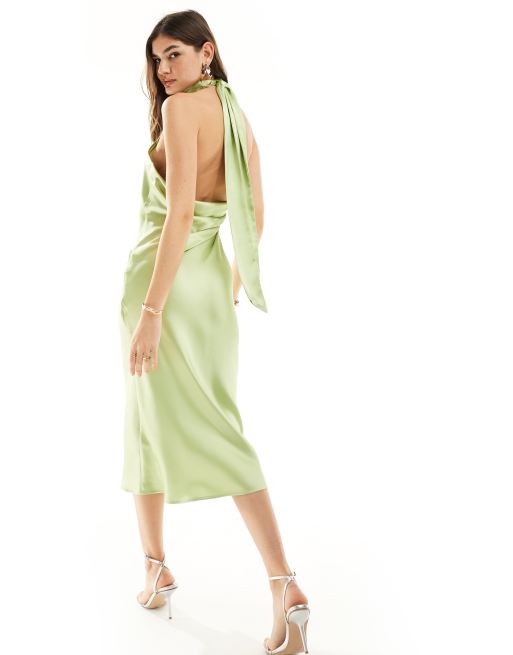 Pretty Lavish exclusive to ASOS Raleigh cowl back satin midaxi dress in pistachio