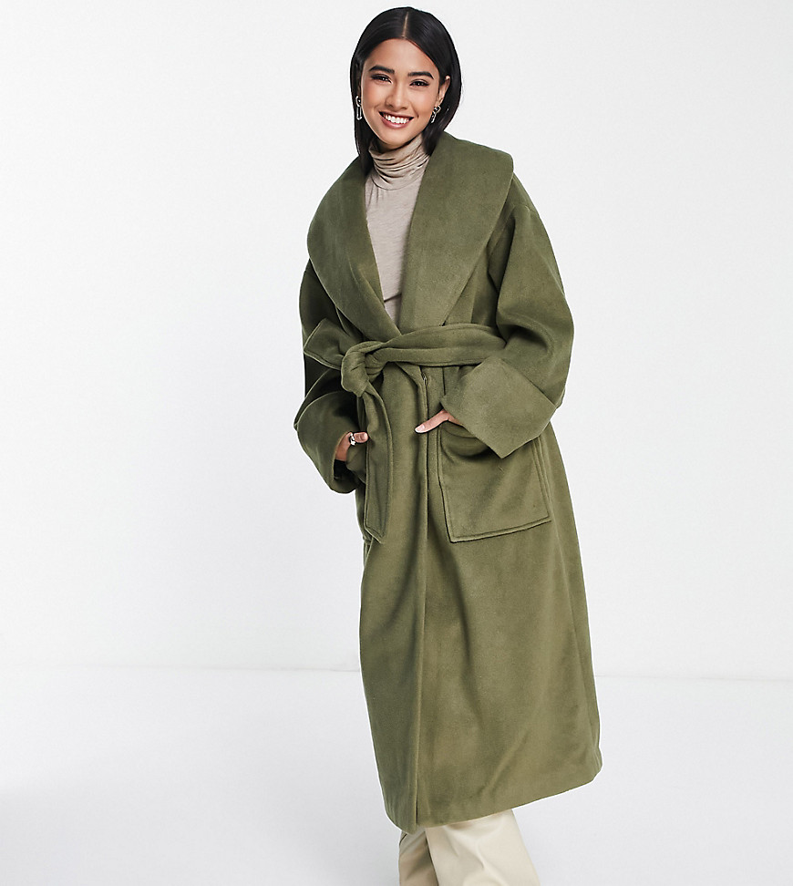 Pretty Lavish - Exclusivité - Manteau à col oversize avec nœud papillon - Kaki-Vert