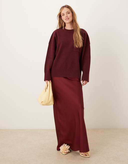 Pretty Lavish exposed seam pocket jumper in burgundy, 2 of 4