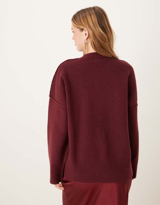 Pretty Lavish exposed seam pocket jumper in burgundy, 4 of 4