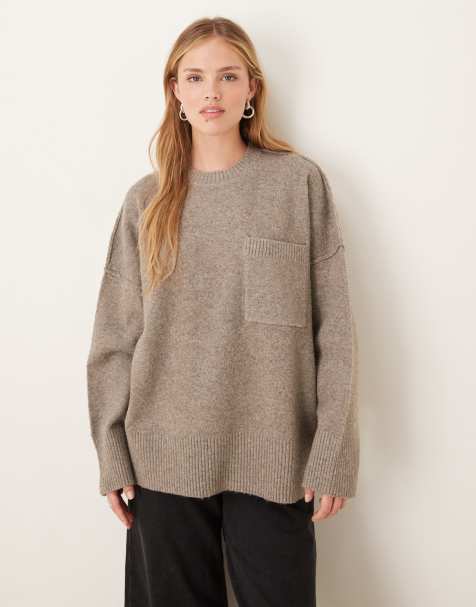 Pretty Lavish exposed seam pocket sweater in gray - view 1