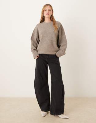 Pretty Lavish Exposed Seam Pocket Sweater In Gray