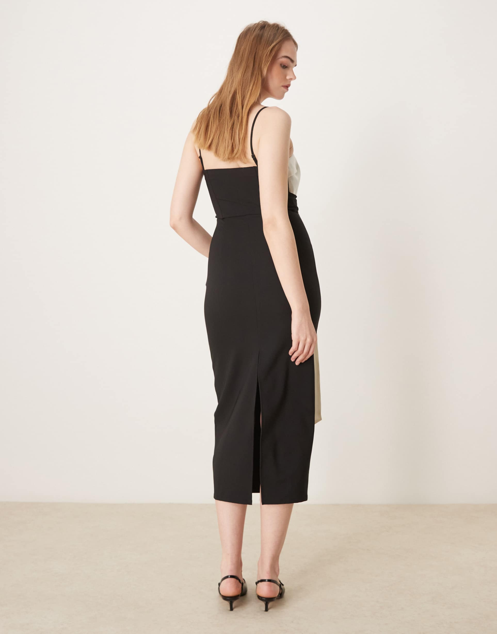 pretty lavish extreme contrast bow midaxi dress in black and cream
