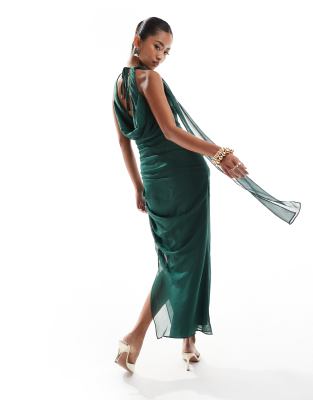 extreme cowl midaxi dress in emerald green