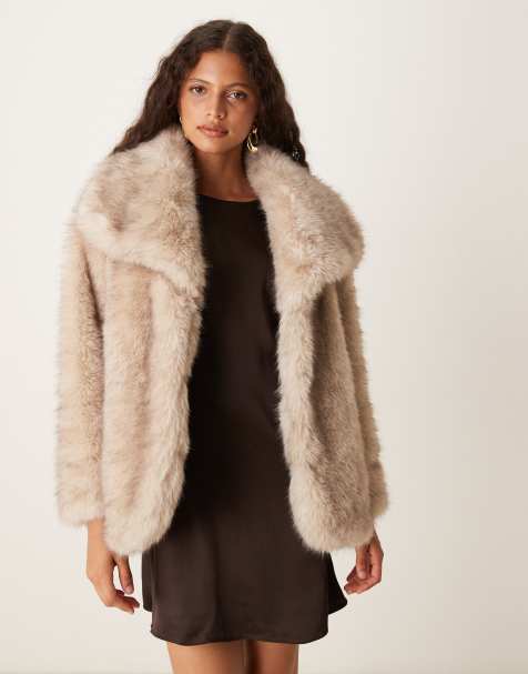Pretty Lavish faux fur coat in stone - view 1