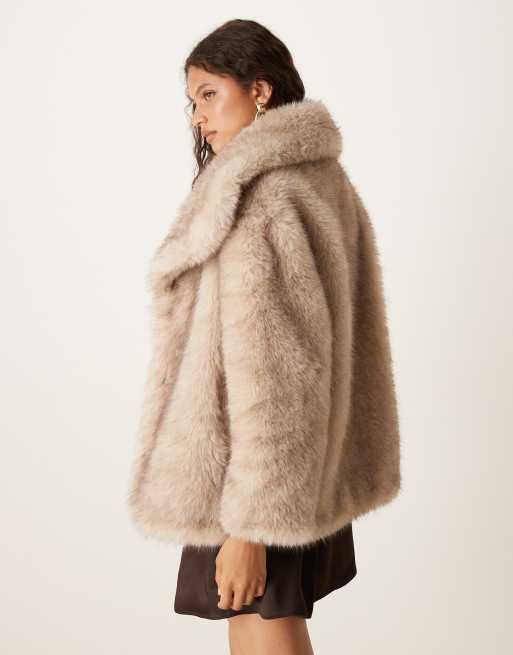 Pretty Lavish faux fur coat in stone, 2 of 4
