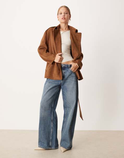 Pretty Lavish faux suede tie waist jacket in brown