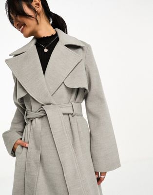 Pretty Lavish felted trench coat in gray