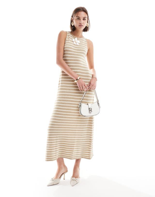 Pretty Lavish - fine knit midaxi dress in beige and cream stripe