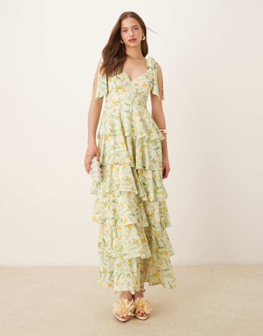 Chiffon Maxi Maxi Jurk Met Jurkje Ruches Pretty Lavish Fiore Maxi
