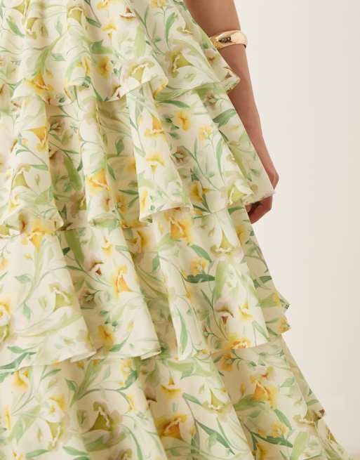 Pretty Lavish Fiore tie ruffle maxi dress in sage floral, 4 of 4