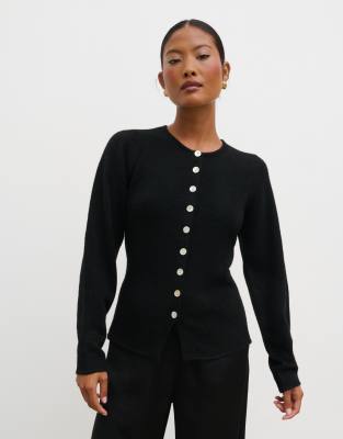 Pretty Lavish Fitted Knit Top In Black