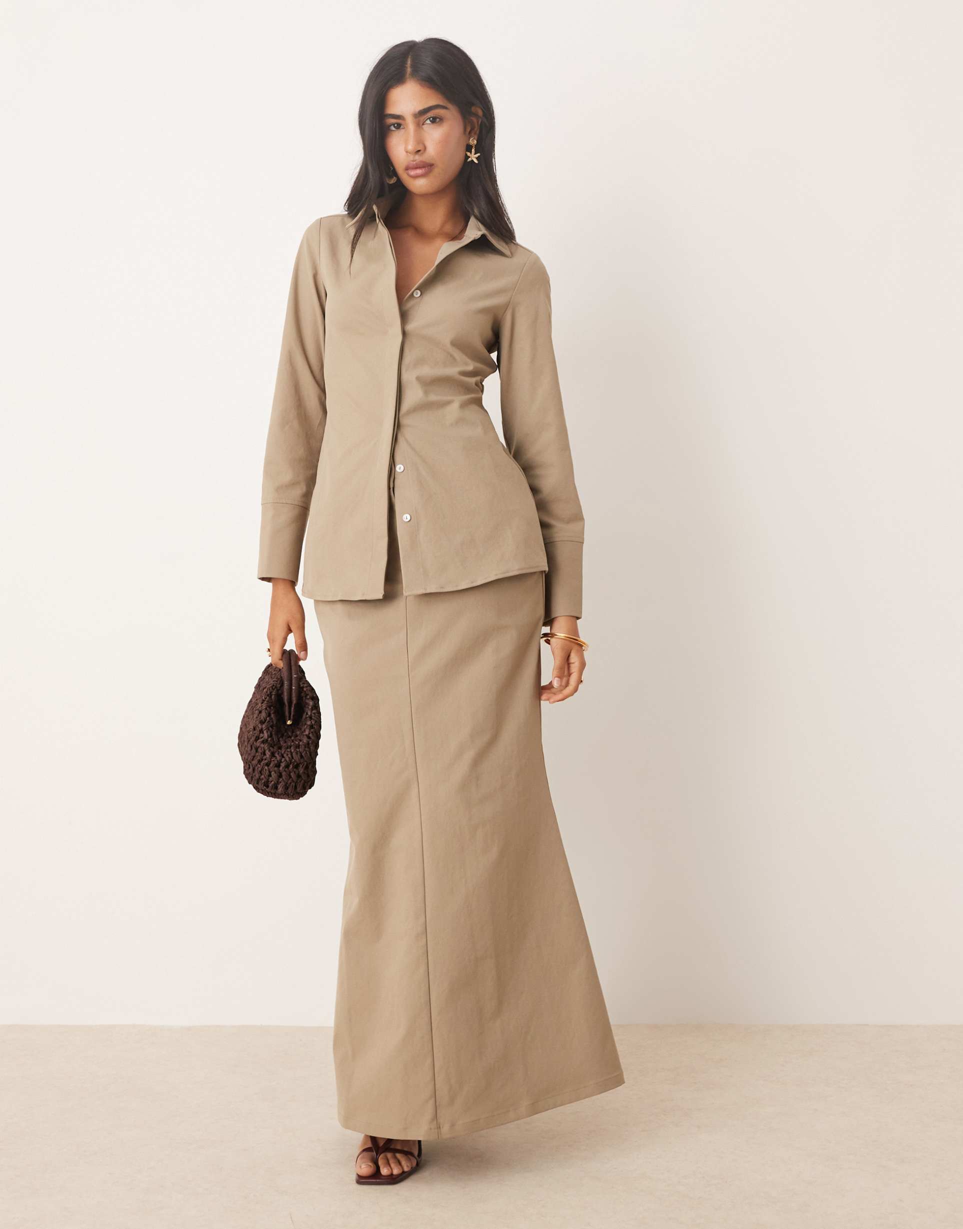 pretty lavish flared maxi skirt in stone - part of a set