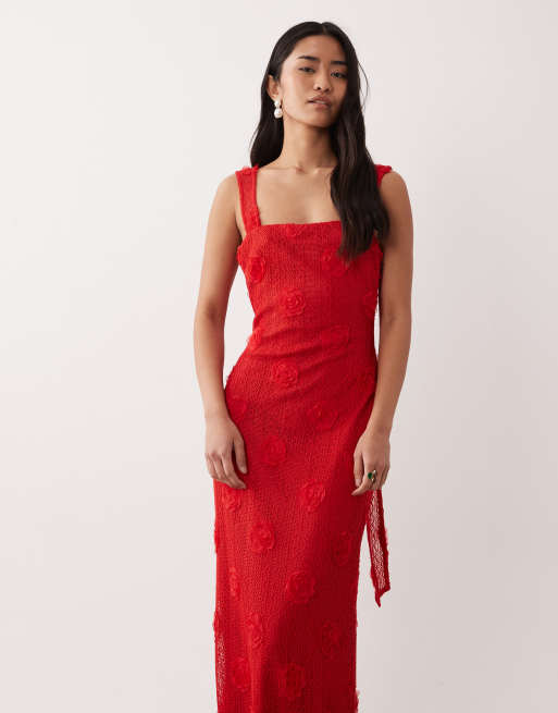 Pretty Lavish floral appliqué square neck maxi dress in red, 4 of 4