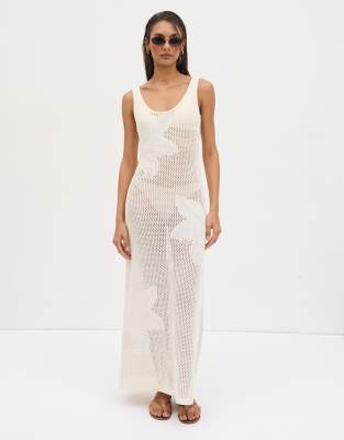 Pretty Lavish Floral Open Knit Scoop Maxi Dress In White