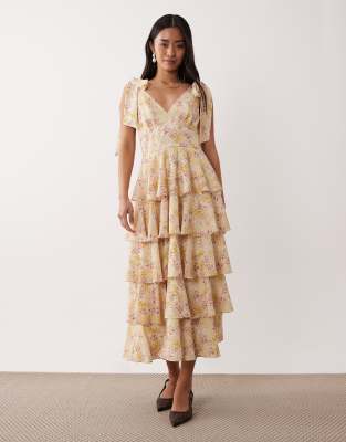 Pretty Lavish Florie Tie Shoulders Ruffle Midaxi Dress In Yellow