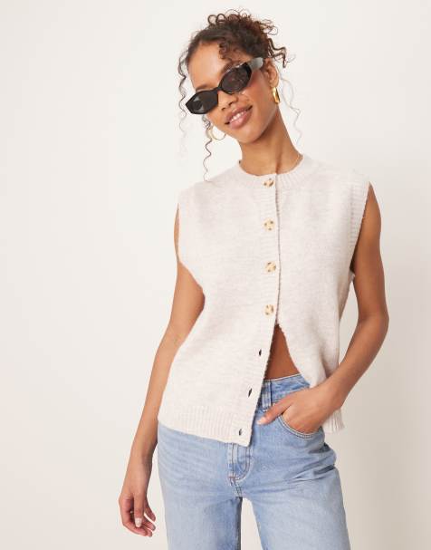 Pretty Lavish fluffy knit waistcoat in chalk - view 1