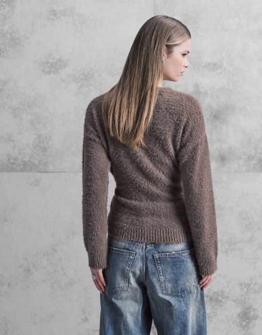 Pretty Lavish fluffy textured tie waist jumper in camel, 4 of 4
