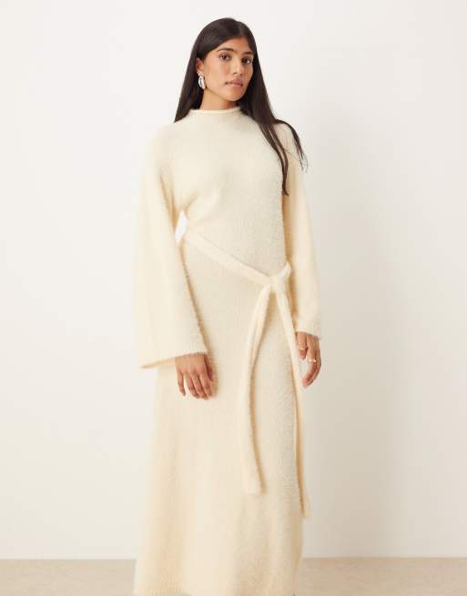 Dress Fluffy Wrap Jumper Pretty Lavish Fluffy Tie Waist Knitted Midaxi Jumper  Dress In