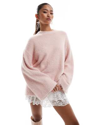 Pretty Lavish Fluffy Yarn Sweater In Light Pink