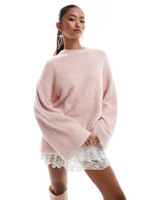 fluffy yarn sweater in light pink