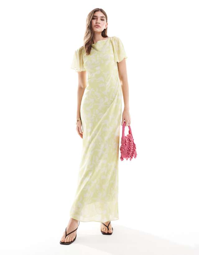 Pretty Lavish - flutter sleeve maxi dress in sorbet botanic