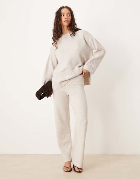 Pretty Lavish folded waistband knit trouser co-ord in light grey - view 1